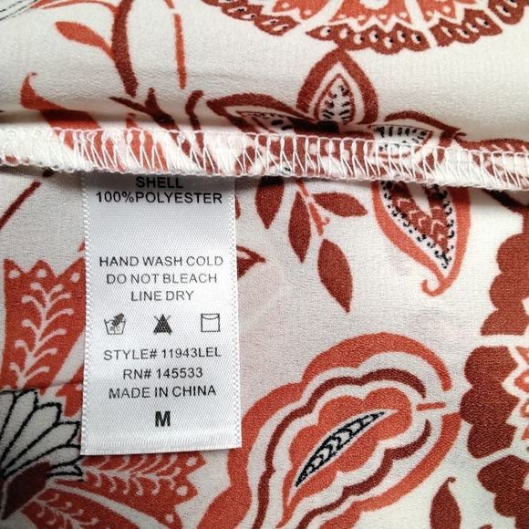 W5 Concepts Blouse Orange Floral Ruffle Sleeve Tie Front Sz M Cottagecore - Picture 8 of 9